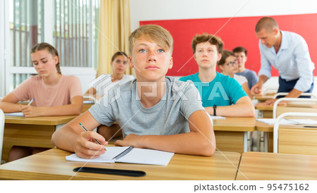 Portrait of attentive focused boy in auditorium 95475162