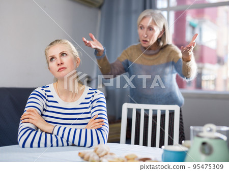 Mature woman scolds her adult daughter Mature woman scolds her adult daughter 95475309