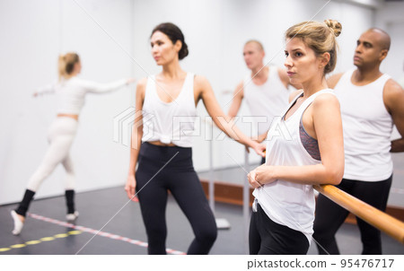 european girl ballerina on background of ballet dancers 95476717