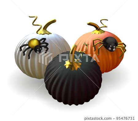 Halloween or Thanksgiving realistic pumpkin and spider . Ripe 3d pumpkins vector collection Halloween or Thanksgiving realistic pumpkin and spider . Ripe 3d pumpkins vector collection 95476731