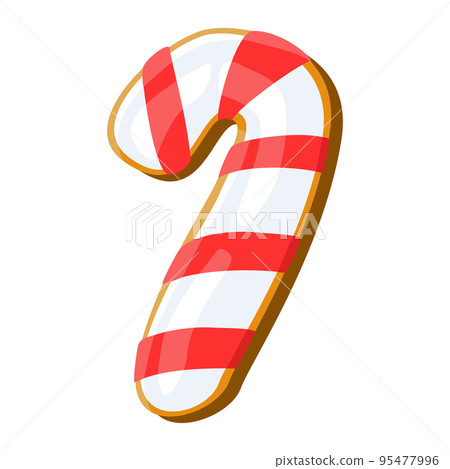Festive Christmas gingerbread cookie in candy cane shape with icing, vector 95477996