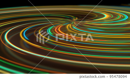 3D rendering abstract neon spiral with reflection in the form of light paths of different colors 3D rendering abstract neon spiral with reflection in the form of light paths of different colors 95478094
