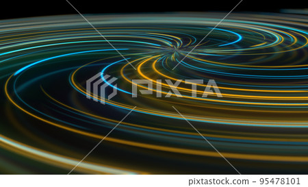 3D rendering abstract neon spiral with reflection in the form of light paths of different colors 95478101