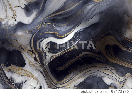 Acrylic Fluid Art. Dark blue waves in abstract ocean and golden foamy waves. Marble effect background or texture. Acrylic Fluid Art. Dark blue waves in abstract ocean and golden foamy waves. Marble effect background or texture. 95478580