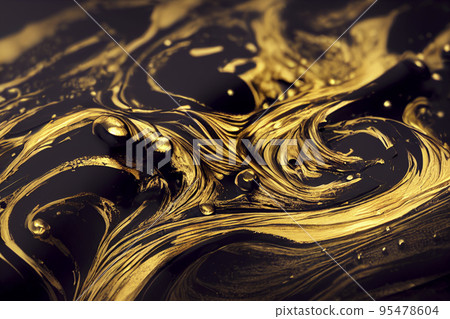 Close-up of gold and black acrylic paint ideal for textures and wallpapers. 95478604