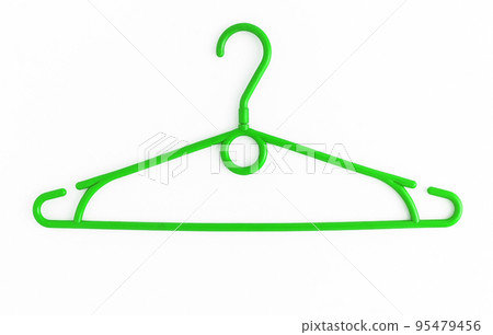 One colored plastic hanger, isolated on white background, close-up 95479456