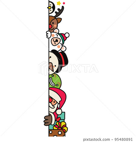 Cute doodle Christmas character hides behind the wall , cartoon drawing Cute doodle Christmas character hides behind the wall , cartoon drawing 95480891
