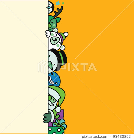 Cute doodle Christmas character hides behind the wall , cartoon drawing Cute doodle Christmas character hides behind the wall , cartoon drawing 95480892