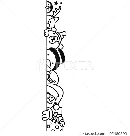 Cute doodle Christmas character hides behind the wall , cartoon drawing Cute doodle Christmas character hides behind the wall , cartoon drawing 95480893