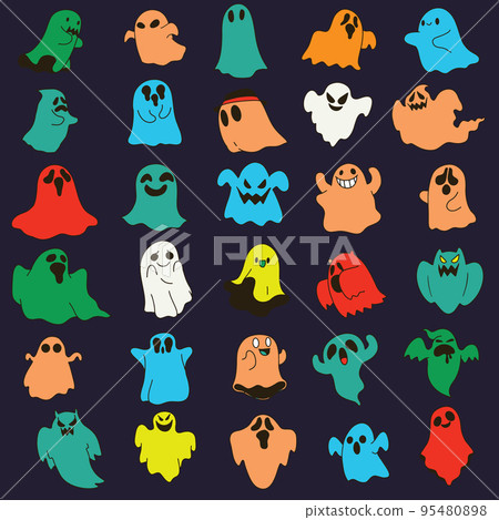 Cute  ghosts icons, Halloween design set, Kawaii colorful ghost collection ,Each on a separate layer. 95480898
