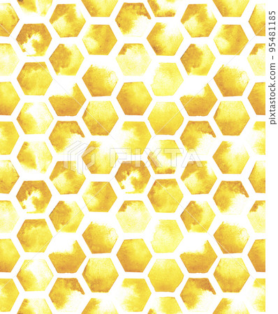 watercolor seamless pattern with yellow honeycomb. abstract background with tiles of yellow paint spots on a white background. 95481185