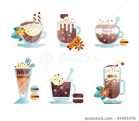 Ice Coffee Drink Mixed with Spice and Milky Cream Poured in Glass Vector Set Ice Coffee Drink Mixed with Spice and Milky Cream Poured in Glass Vector Set 95481476