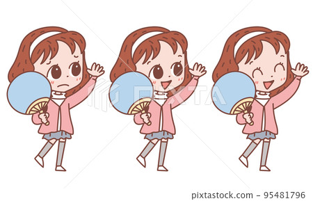 拿著扇子表情版套裝的女人 95481796