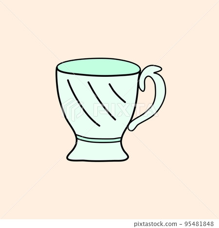Old fashioned ceramic or porcelain tea cup, doodle style flat vector Old fashioned ceramic or porcelain tea cup, doodle style flat vector 95481848