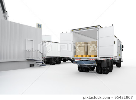 Logistic trailer truck or lorry fully loading cardboard boxes Logistic trailer truck or lorry fully loading cardboard boxes 95481907