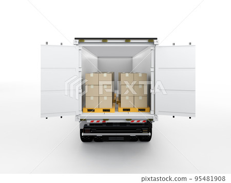 Logistic trailer truck or lorry fully loading cardboard boxes Logistic trailer truck or lorry fully loading cardboard boxes 95481908