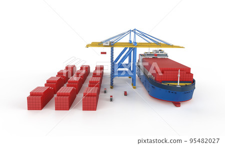 logistic business with cargo ship and truck at terminal port 95482027