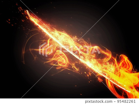 帶有燃燒火焰的刀的 3d 插圖 95482261