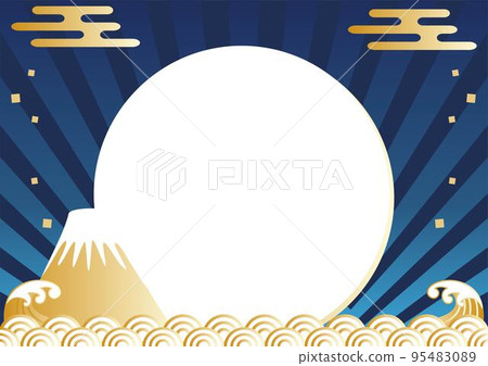 Mount Fuji and sea Japanese pattern frame background template copy space illustration material 95483089