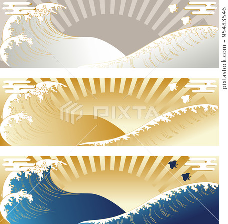 Japanese pattern sea banner background copy space illustration material set Japanese pattern sea banner background copy space illustration material set 95483546