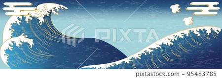 Ukiyo-e style sea banner background copy space illustration material set Ukiyo-e style sea banner background copy space illustration material set 95483785