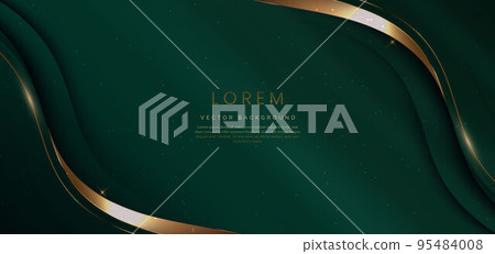 Luxury curve golden lines on dark green background with lighting effect and space for text. Luxury design style. Template premium award design. Luxury curve golden lines on dark green background with lighting effect and space for text. Luxury design style. Template premium award design. 95484008