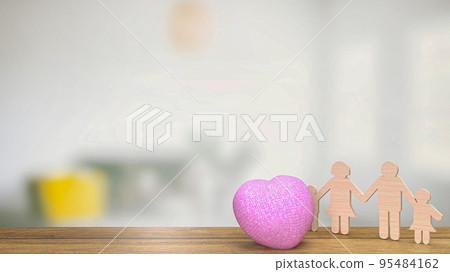 family wood cut and Heart 3d rendering 95484162