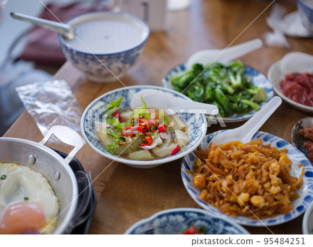 Rice gruel and side dish . Concept breakfast THAI STYLE Rice gruel and side dish . Concept breakfast THAI STYLE 95484251