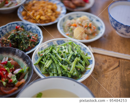 Rice gruel and side dish . Concept breakfast THAI STYLE Rice gruel and side dish . Concept breakfast THAI STYLE 95484253
