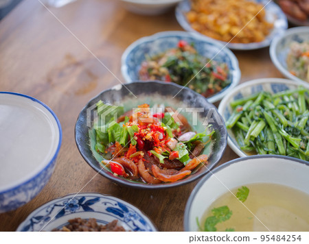 Rice gruel and side dish . Concept breakfast THAI STYLE Rice gruel and side dish . Concept breakfast THAI STYLE 95484254
