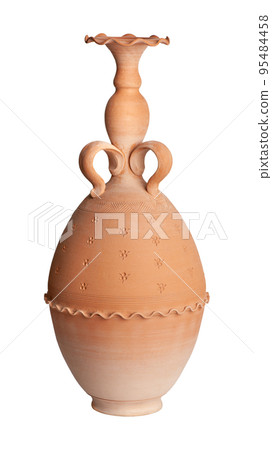 A brown clay jug isolated on a white background 95484458