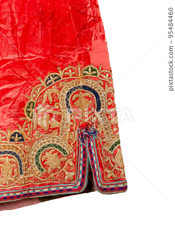 The decorative elements and ornaments on the Uzbekistan national robe sleeve 95484460