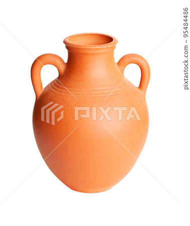 A brown clay jug isolated on a white background A brown clay jug isolated on a white background 95484486