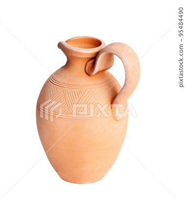 A brown clay jug isolated on a white background A brown clay jug isolated on a white background 95484490