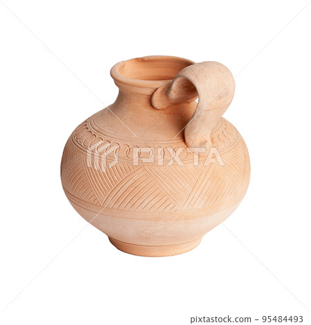 A brown clay jug isolated on a white background A brown clay jug isolated on a white background 95484493