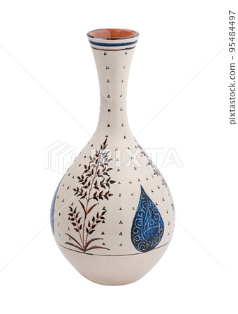 A vintage oriental ceramic vase isolated on a white background A vintage oriental ceramic vase isolated on a white background 95484497