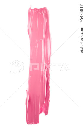 Pastel pink beauty swatch, skincare and makeup cosmetic product sample texture isolated on white background, make-up smudge, cream cosmetics smear or paint brush stroke closeup 95486017