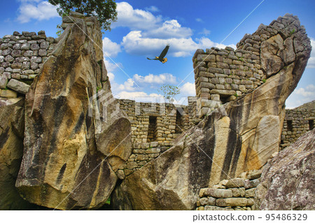 Superb view of the ancient Inca ruins and Machu Picchu ruins in the sky Superb view of the ancient Inca ruins and Machu Picchu ruins in the sky 95486329