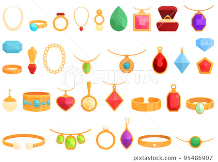 Jewelry store icons set cartoon vector. Fashion retail. Buy beauty 95486907