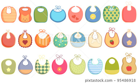 Bib icons set cartoon vector. Boy baby. Food family 95486918