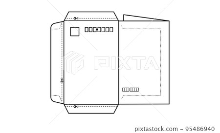 Line drawing of a postal letter (mini letter) before gluing 95486940
