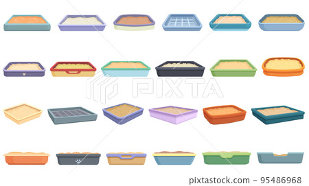 Toilet filler icons set cartoon vector. Animal box. Cute cat Toilet filler icons set cartoon vector. Animal box. Cute cat 95486968