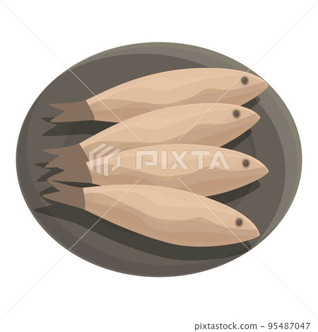 Fish fried icon cartoon vector. Portugal food. Belem tomato Fish fried icon cartoon vector. Portugal food. Belem tomato 95487047