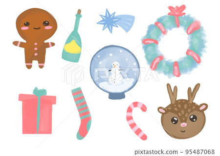 Collection watercolor elements complete set eps10 for Christmas and New year. Doodle cartoon style. Collection watercolor elements complete set eps10 for Christmas and New year. Doodle cartoon style. 95487068