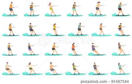 Water skiing icons set cartoon vector. Sport adventure. Ski man 95487584