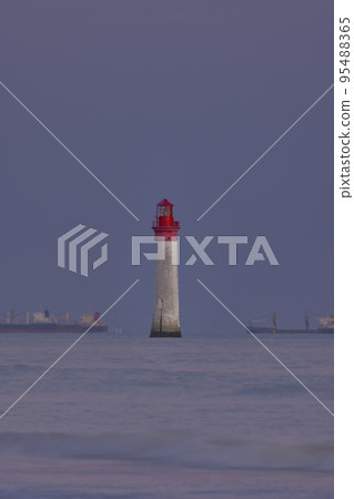 Phare de Chauvea near Ile de Re with ships to La Rochelle, Pays de la Loire, France 95488365