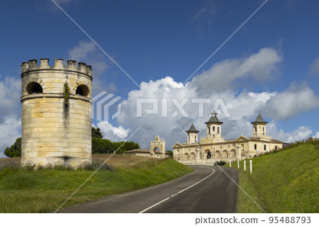 Vineyards with Chateau Cos d'Estournel, Bordeaux, Aquitaine, France 95488793