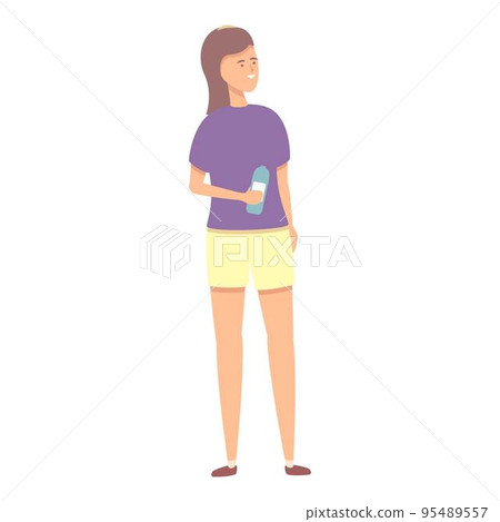 Girl drink water icon cartoon vector. Street training. Outdoor equipment 95489557