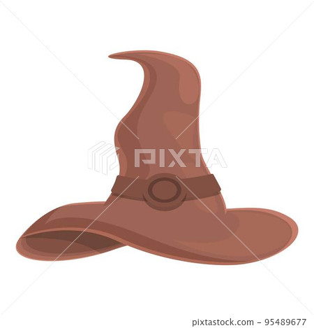 Brown magic hat icon cartoon vector. Circus wand. Top show Brown magic hat icon cartoon vector. Circus wand. Top show 95489677