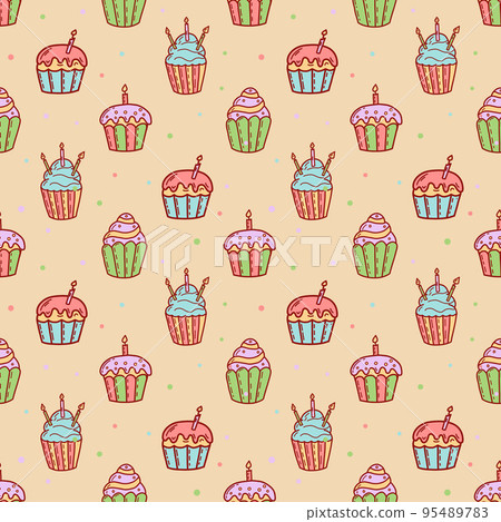 Cute cupcakes and muffins seamless pattern. Flat vector illustration 95489783